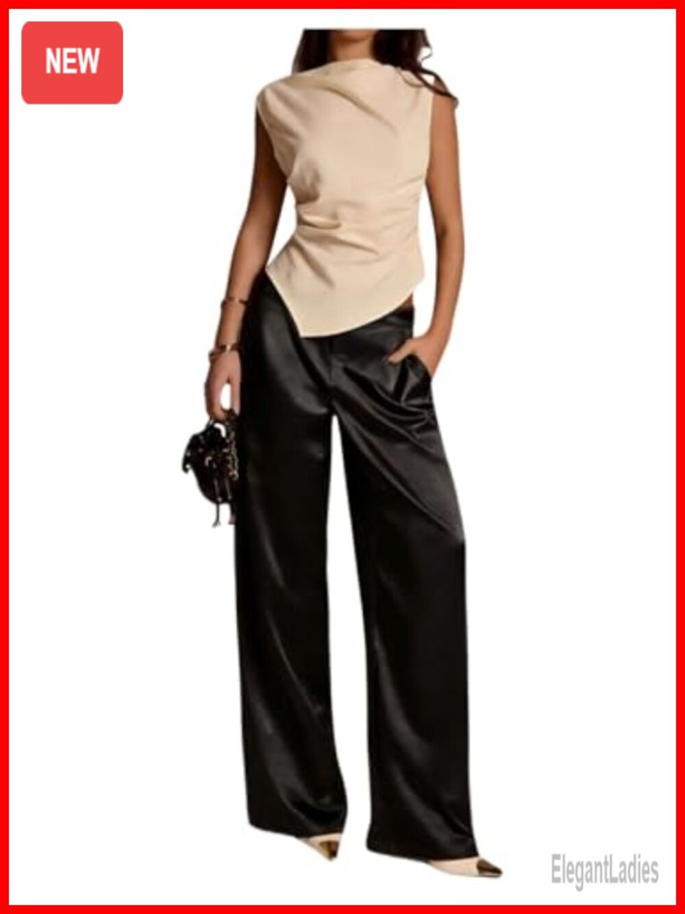 Satin Palazzo Pants Low Rise Wide Leg Pleated Office Trousers